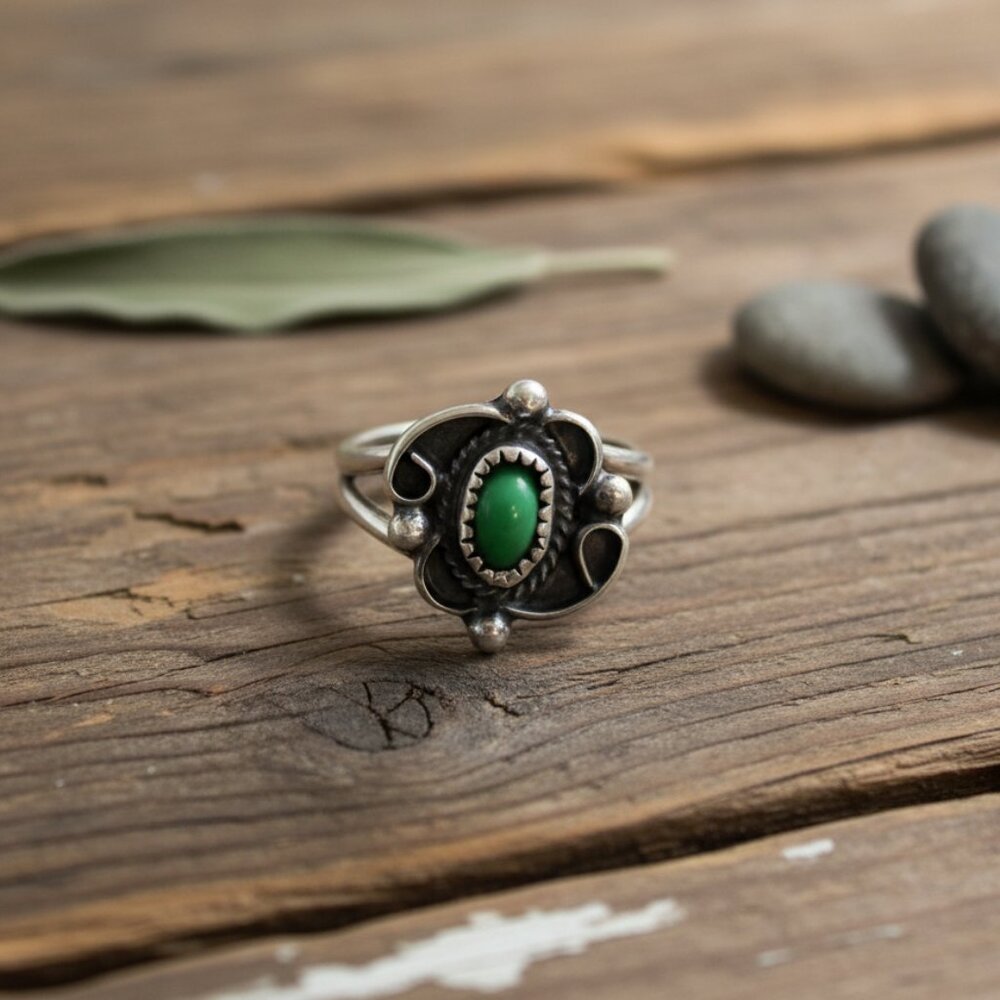 925 Sterling Silver Southwestern Pinky Ring – Real Silver Gemstone Style 4.75